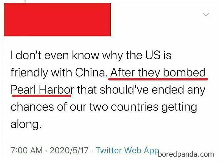 China, c'mon, did you really have to bomb Pearl Harbor?