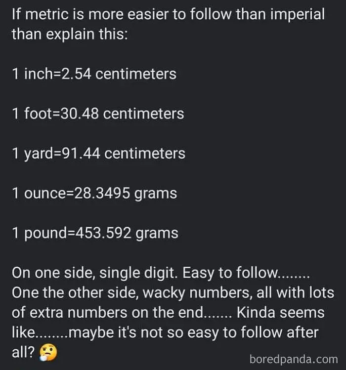 Metric vs Imperial yet again, who wins?