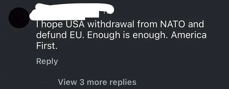 Thope USA withdrawal from NATO and defund EU.
